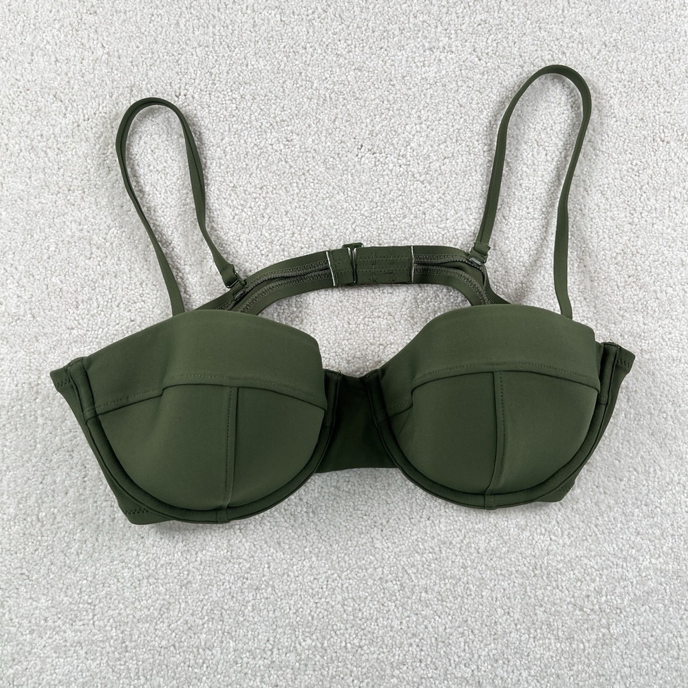 J Crew Bikini Set High Rise Bottoms M Underwire Top 34C Olive Green NWOT - Picture 2 of 12